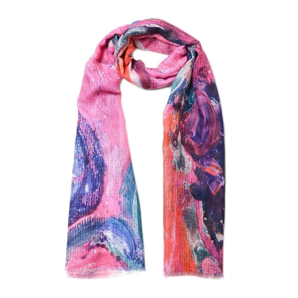 Scarf Fuchsia Multi Color Abstract Digitally Print - Picture 2 of 4